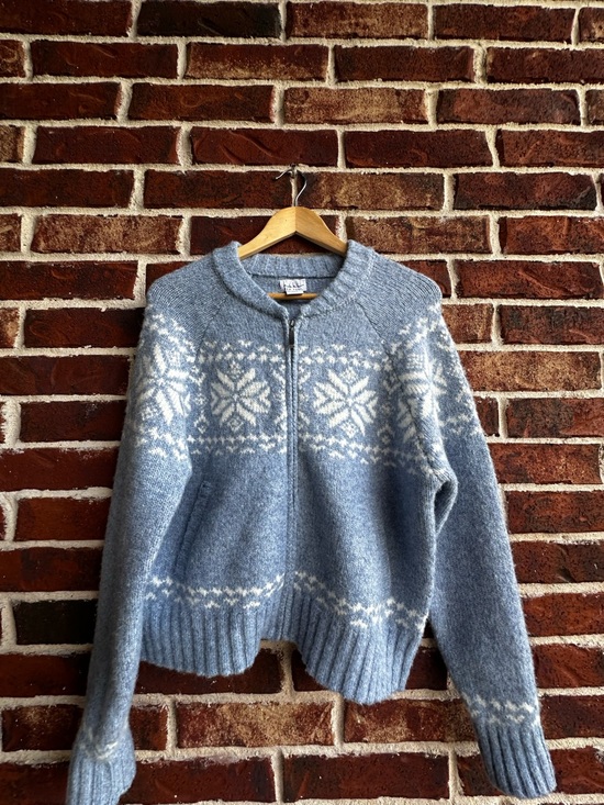 NIC+ZOE Sweaters - NIC+ZOE Light Blue Wool Zip Sweater with Nordic Motif